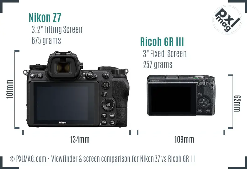 Nikon Z7 vs Ricoh GR III Screen and Viewfinder comparison