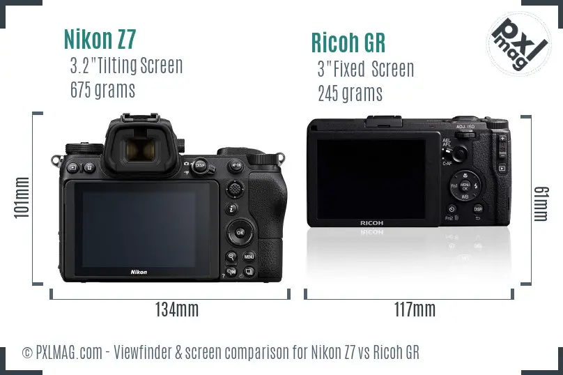 Nikon Z7 vs Ricoh GR Screen and Viewfinder comparison