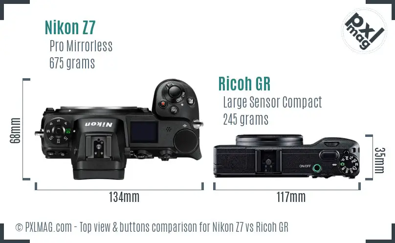 Nikon Z7 vs Ricoh GR top view buttons comparison