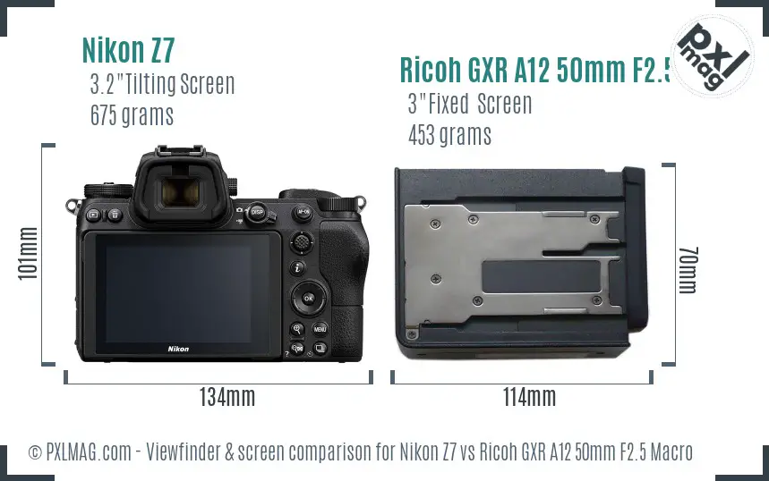 Nikon Z7 vs Ricoh GXR A12 50mm F2.5 Macro Screen and Viewfinder comparison