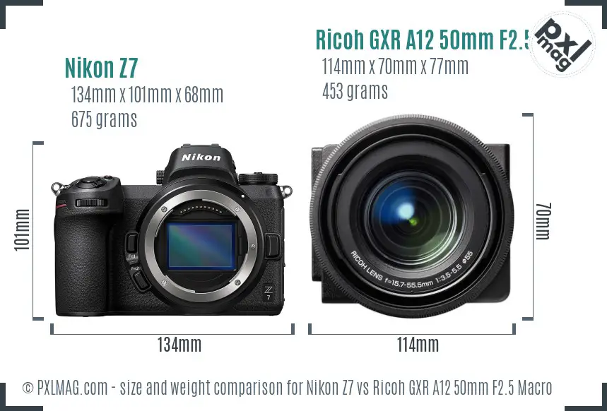 Nikon Z7 vs Ricoh GXR A12 50mm F2.5 Macro size comparison