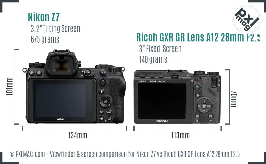 Nikon Z7 vs Ricoh GXR GR Lens A12 28mm F2.5 Screen and Viewfinder comparison