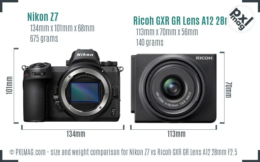 Nikon Z7 vs Ricoh GXR GR Lens A12 28mm F2.5 size comparison