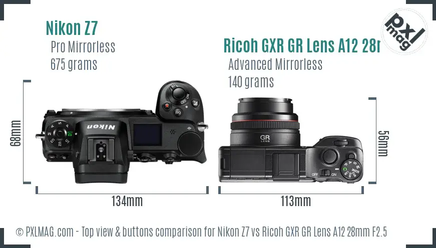 Nikon Z7 vs Ricoh GXR GR Lens A12 28mm F2.5 top view buttons comparison