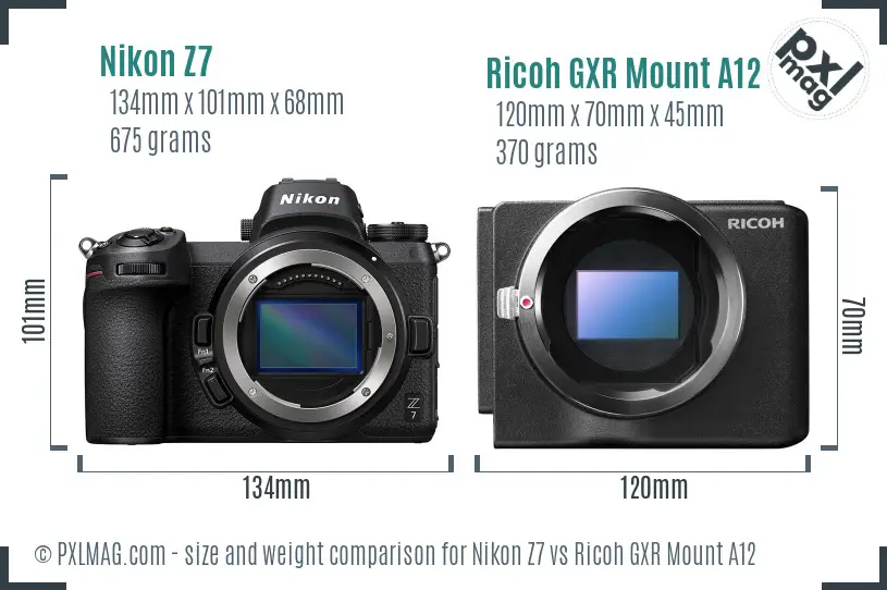 Nikon Z7 vs Ricoh GXR Mount A12 size comparison