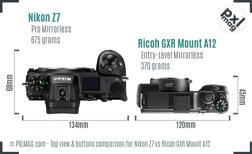 Nikon Z7 vs Ricoh GXR Mount A12 top view buttons comparison