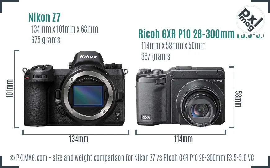Nikon Z7 vs Ricoh GXR P10 28-300mm F3.5-5.6 VC size comparison