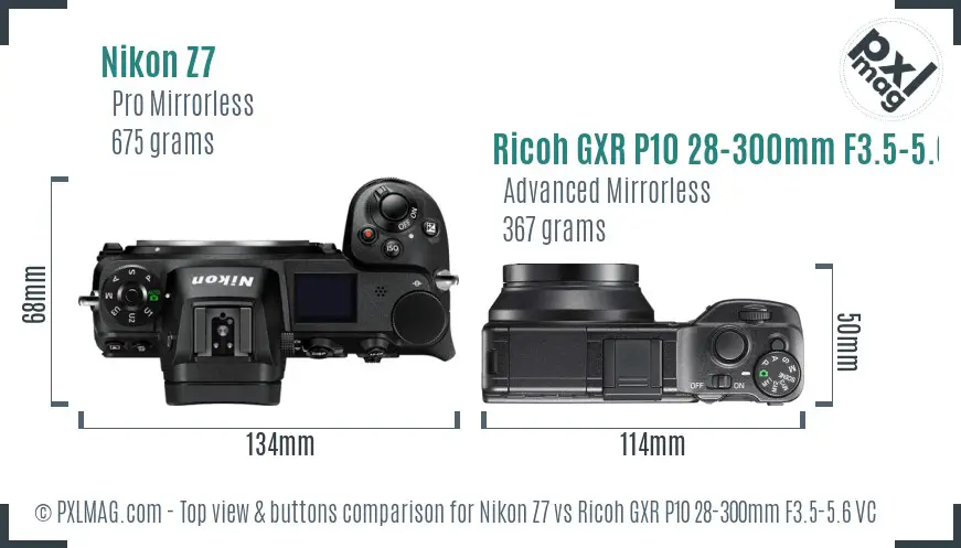Nikon Z7 vs Ricoh GXR P10 28-300mm F3.5-5.6 VC top view buttons comparison