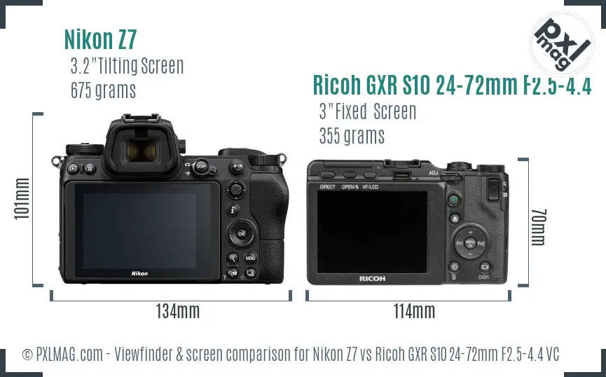 Nikon Z7 vs Ricoh GXR S10 24-72mm F2.5-4.4 VC Screen and Viewfinder comparison