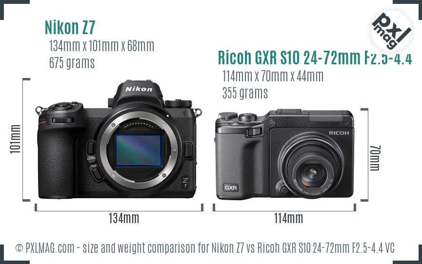 Nikon Z7 vs Ricoh GXR S10 24-72mm F2.5-4.4 VC size comparison
