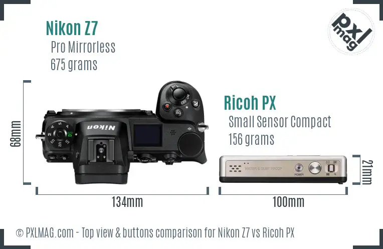 Nikon Z7 vs Ricoh PX top view buttons comparison