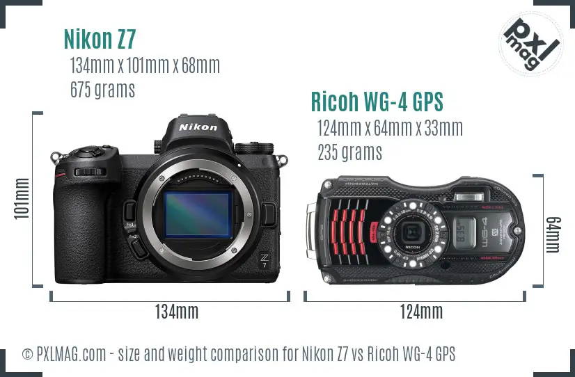 Nikon Z7 vs Ricoh WG-4 GPS size comparison