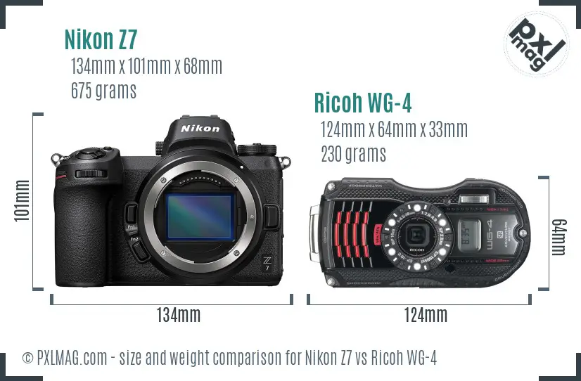 Nikon Z7 vs Ricoh WG-4 size comparison