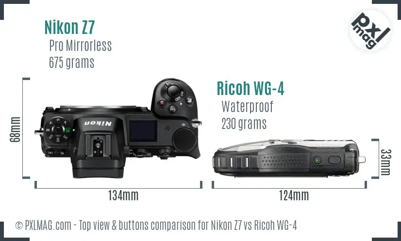 Nikon Z7 vs Ricoh WG-4 top view buttons comparison