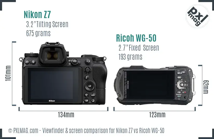 Nikon Z7 vs Ricoh WG-50 Screen and Viewfinder comparison