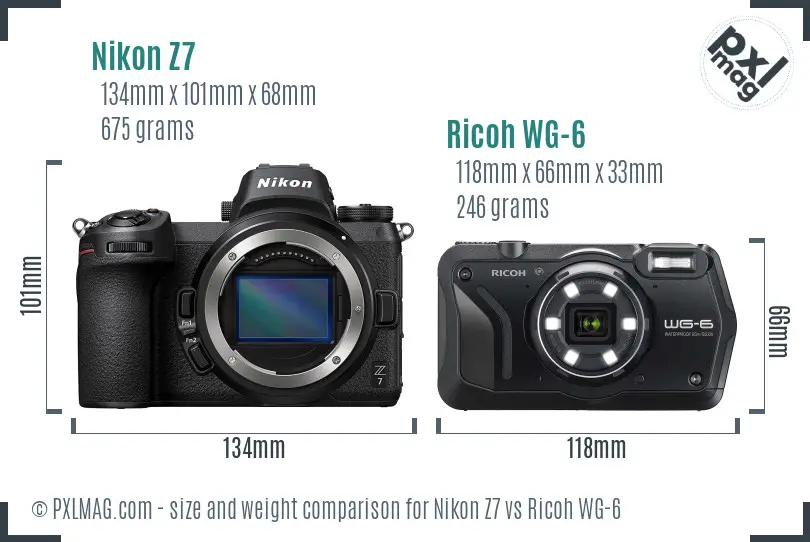 Nikon Z7 vs Ricoh WG-6 size comparison