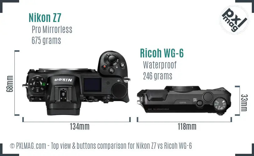 Nikon Z7 vs Ricoh WG-6 top view buttons comparison