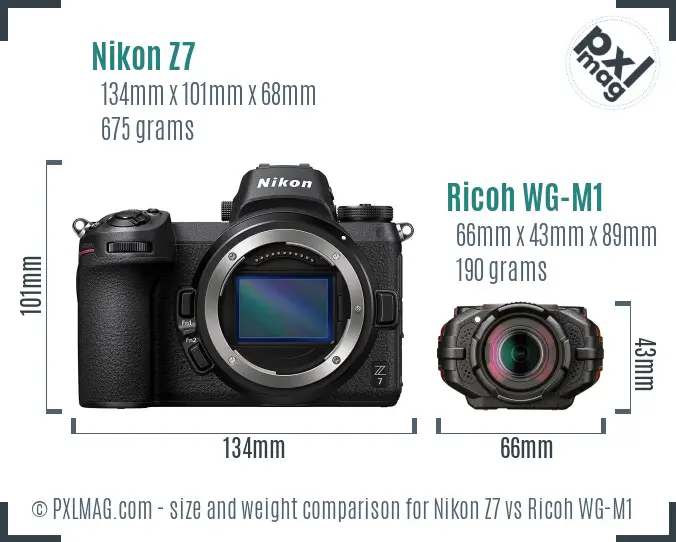 Nikon Z7 vs Ricoh WG-M1 size comparison