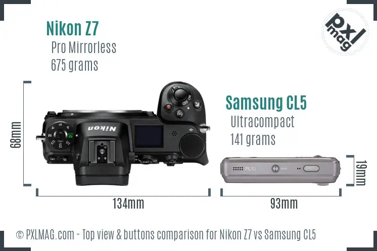 Nikon Z7 vs Samsung CL5 top view buttons comparison