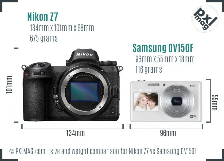 Nikon Z7 vs Samsung DV150F size comparison