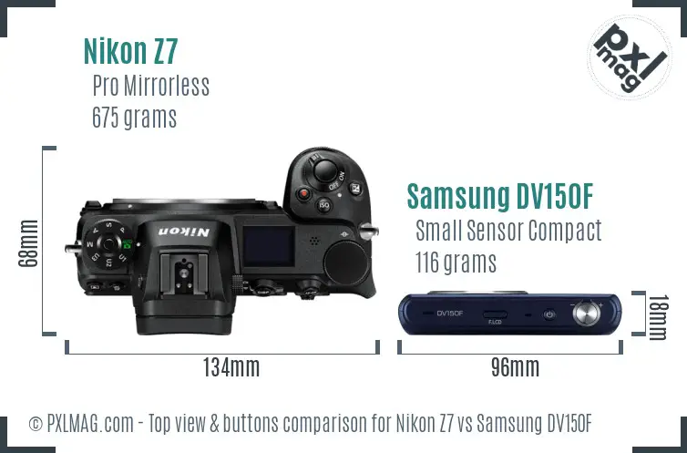 Nikon Z7 vs Samsung DV150F top view buttons comparison