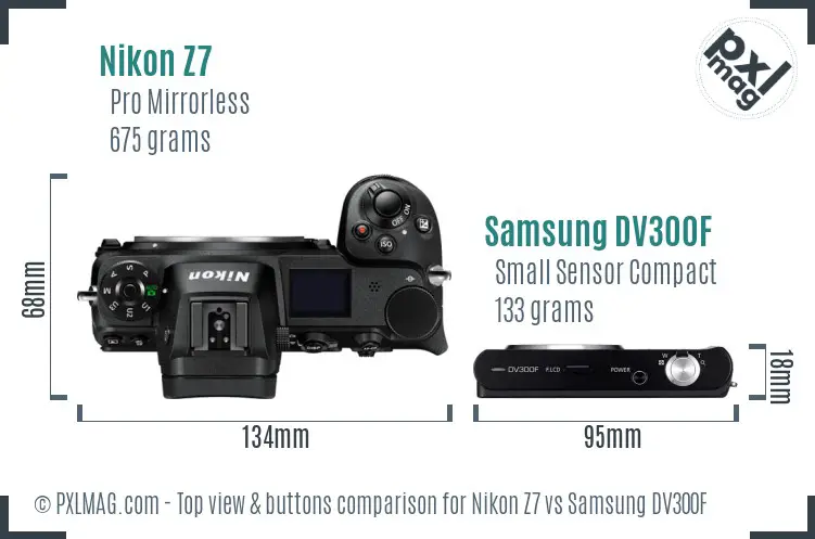 Nikon Z7 vs Samsung DV300F top view buttons comparison