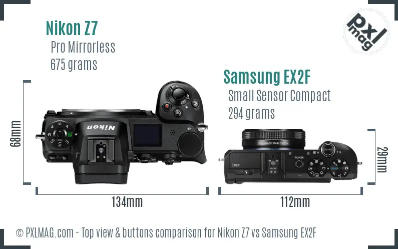 Nikon Z7 vs Samsung EX2F top view buttons comparison Nikon Z7 vs Samsung EX2F top view buttons comparison