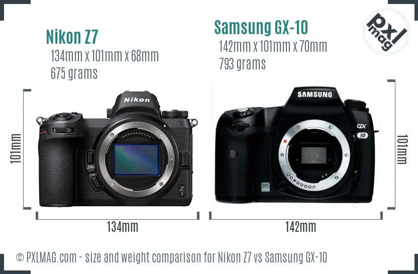 Nikon Z7 vs Samsung GX-10 size comparison