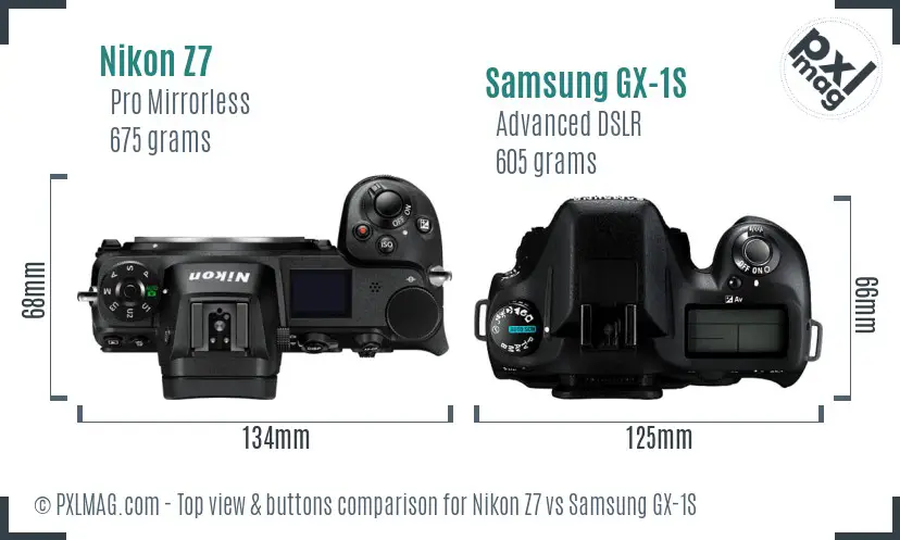 Nikon Z7 vs Samsung GX-1S top view buttons comparison Nikon Z7 vs Samsung GX-1S top view buttons comparison