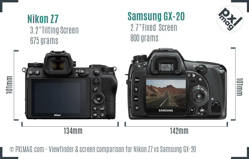 Nikon Z7 vs Samsung GX-20 Screen and Viewfinder comparison