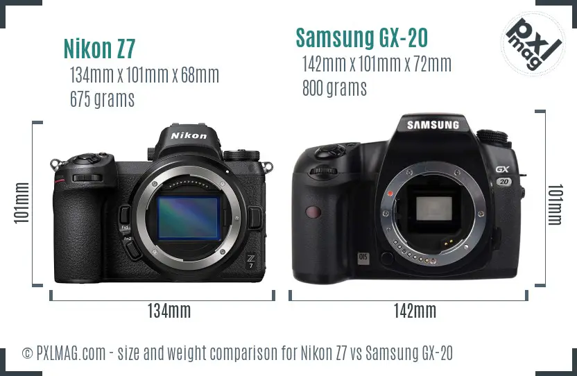 Nikon Z7 vs Samsung GX-20 size comparison