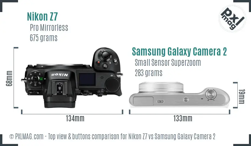 Nikon Z7 vs Samsung Galaxy Camera 2 top view buttons comparison