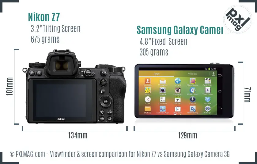 Nikon Z7 vs Samsung Galaxy Camera 3G Screen and Viewfinder comparison