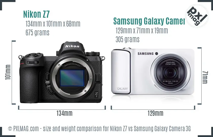 Nikon Z7 vs Samsung Galaxy Camera 3G size comparison