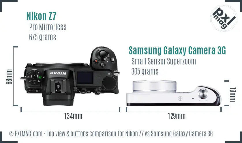 Nikon Z7 vs Samsung Galaxy Camera 3G top view buttons comparison