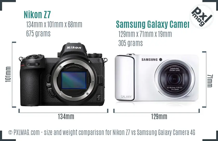 Nikon Z7 vs Samsung Galaxy Camera 4G size comparison