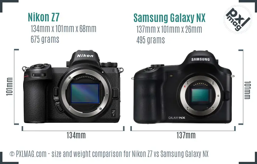 Nikon Z7 vs Samsung Galaxy NX size comparison