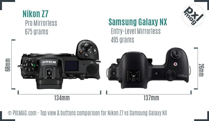 Nikon Z7 vs Samsung Galaxy NX top view buttons comparison
