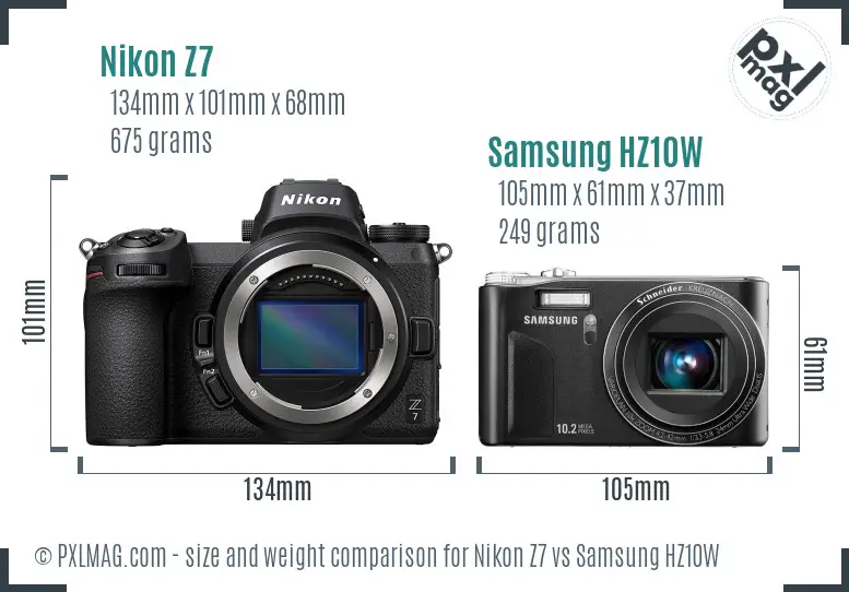 Nikon Z7 vs Samsung HZ10W size comparison