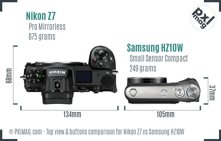 Nikon Z7 vs Samsung HZ10W top view buttons comparison