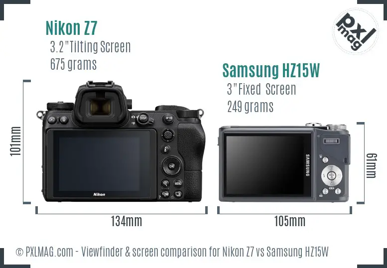 The Nikon Z7 boasts a high-res tilting touchscreen, Samsung HZ15W a fixed LCD
