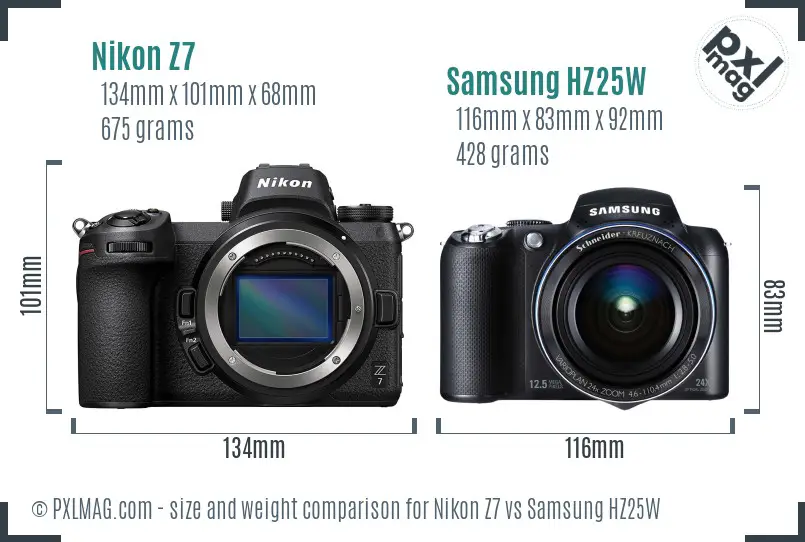 Nikon Z7 vs Samsung HZ25W size comparison