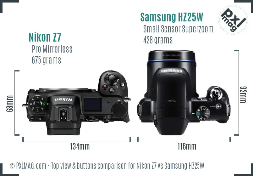 Nikon Z7 vs Samsung HZ25W top view buttons comparison