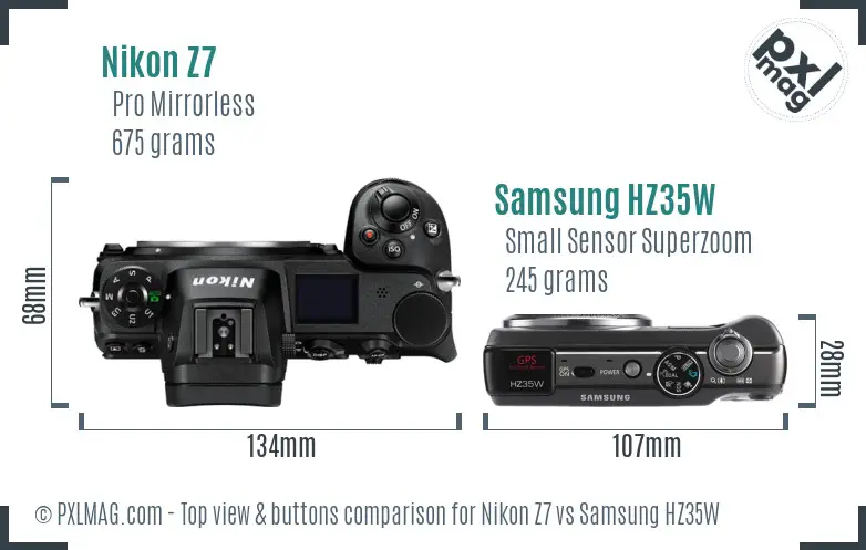 Nikon Z7 vs Samsung HZ35W top view buttons comparison