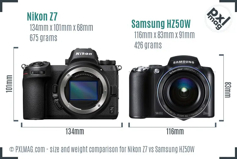 Nikon Z7 vs Samsung HZ50W size comparison