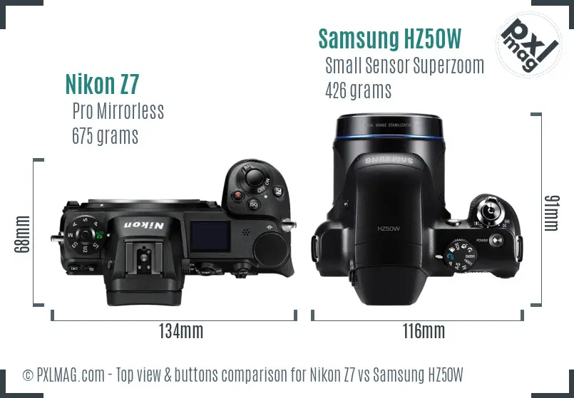 Nikon Z7 vs Samsung HZ50W top view buttons comparison