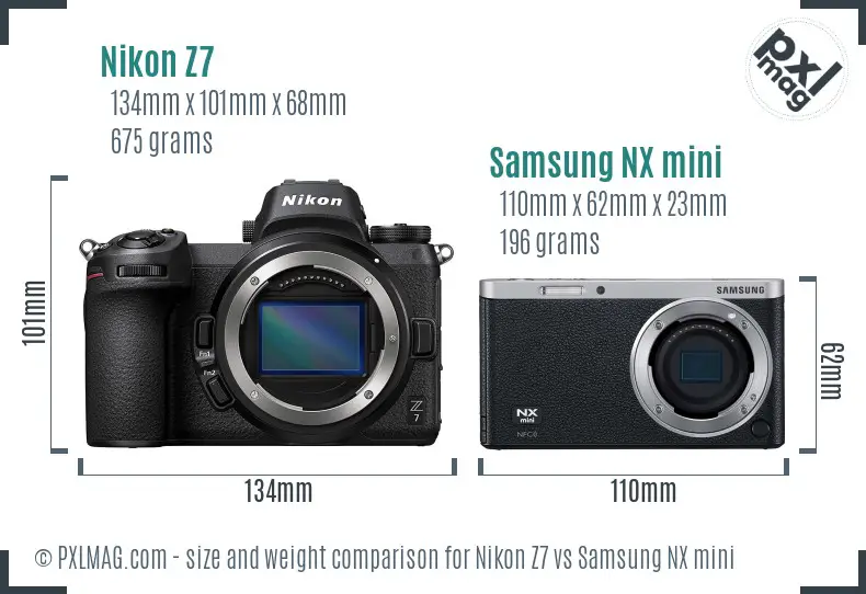 Nikon Z7 vs Samsung NX mini size comparison