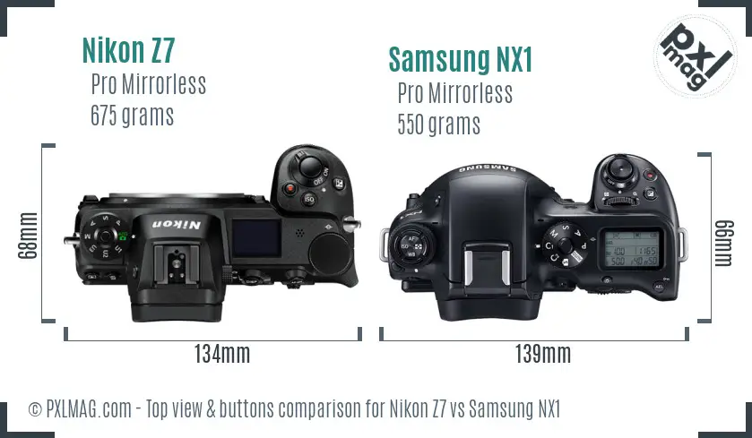 Nikon Z7 vs Samsung NX1 top view buttons comparison