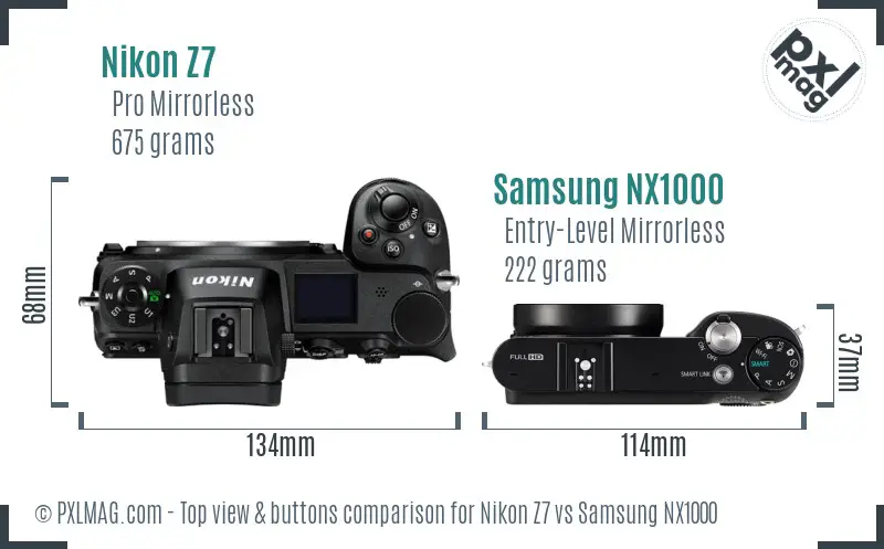 Nikon Z7 vs Samsung NX1000 top view buttons comparison
