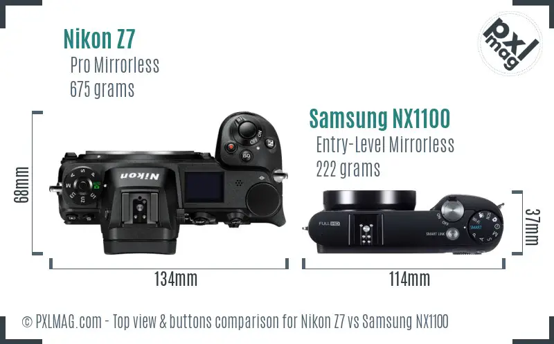 Nikon Z7 vs Samsung NX1100 top view buttons comparison